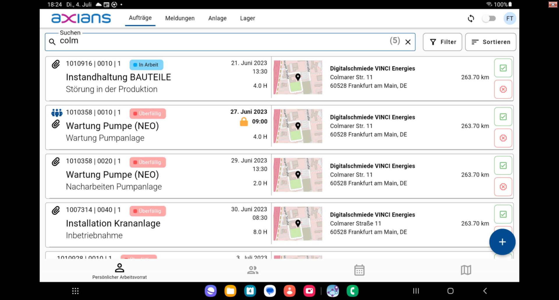 NEO Mobile Screenshot von Filternutzung