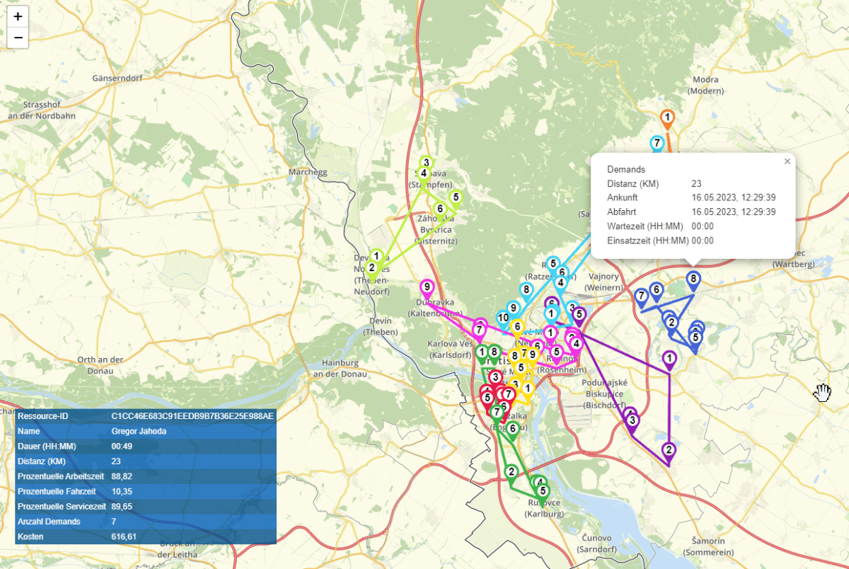 NEO Optimizer Screenshot Kartenübersicht mit Routen