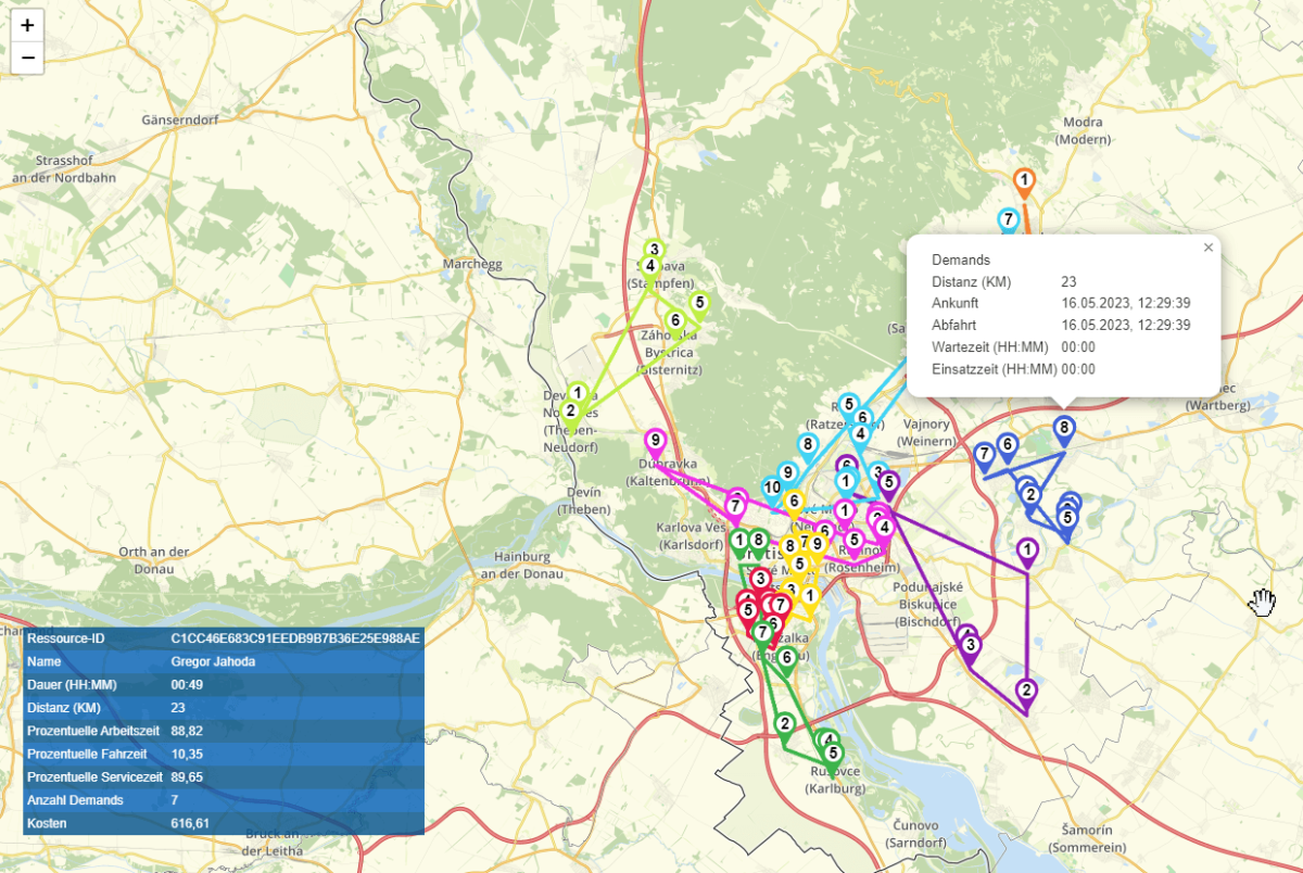 Přehled map NEO Optimiser s trasami